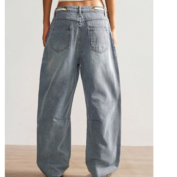 Medium Wash Speckled Color Block Wide leg Denim Jeans - Picture 6 of 6